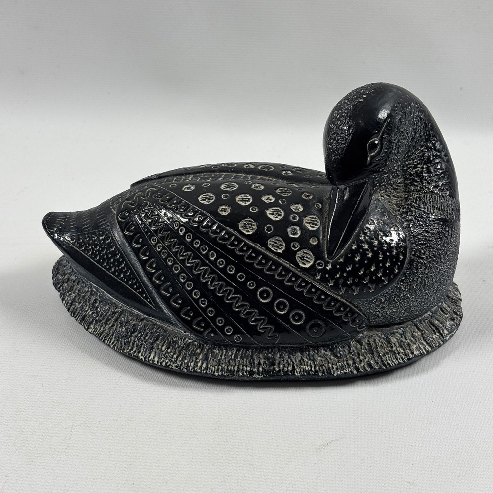 Aardik Collection Loon Figurine Canada 1972 Black Soapstone Sculpture Art Bird